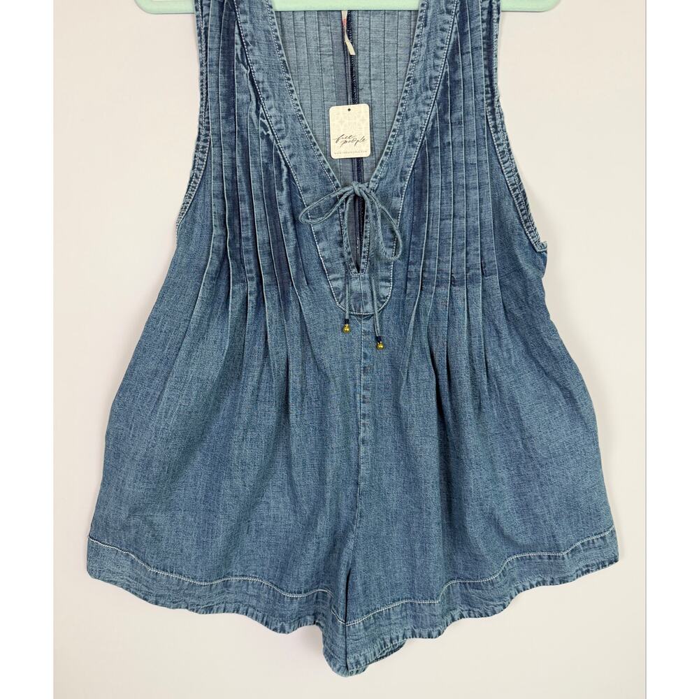 Free People Webster Denim Romper Falling Rain Wash Small Classic Timeless NWT - Picture 7 of 11